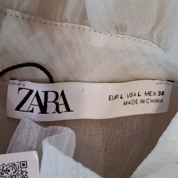 🆕ZARA | Organza Knit Top Sea Foam Green Ruffle Sheer Sweater Top Size Large - Picture 13 of 16